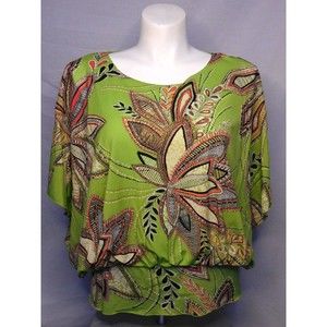 Style & Co 3/4 Sleeved Women's Blouse Top Green Floral Leaf Print Size Large